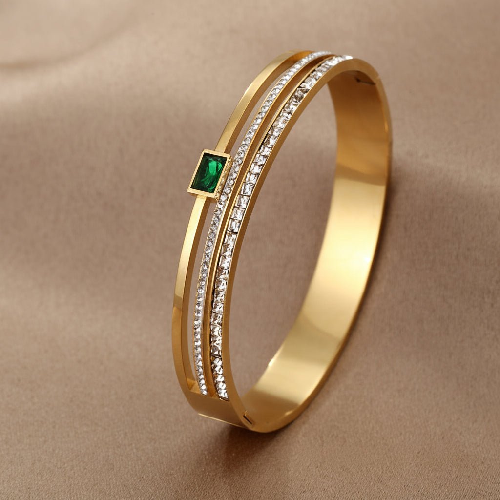 Minimal Zircon Gold Plated Stainless Steel Waterproof Bangle - TIRAAYA