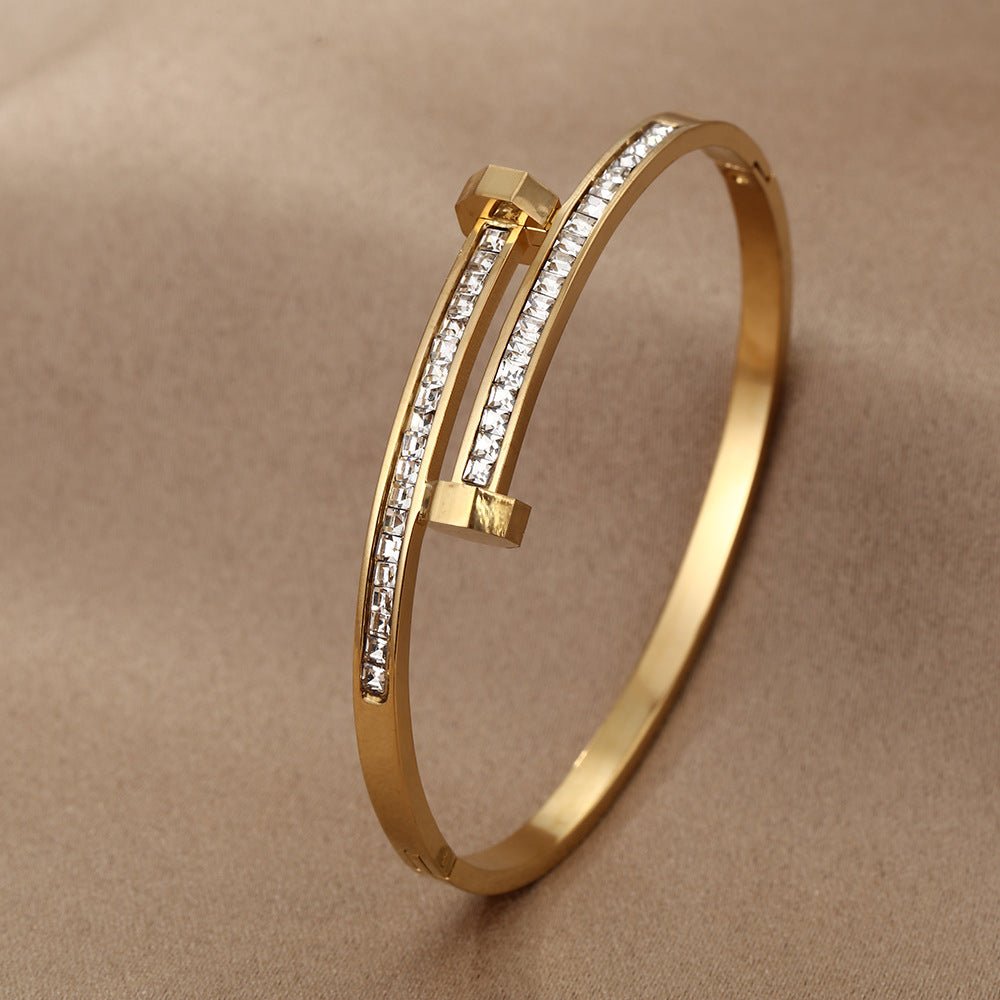 Minimal Zircon Gold Plated Stainless Steel Waterproof Bangle - TIRAAYA