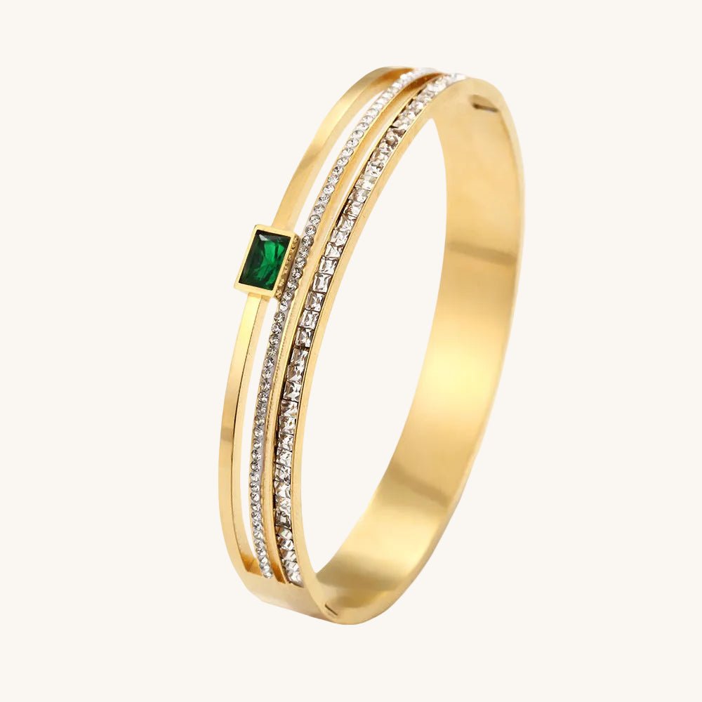 Minimal Zircon Gold Plated Stainless Steel Waterproof Bangle - TIRAAYA