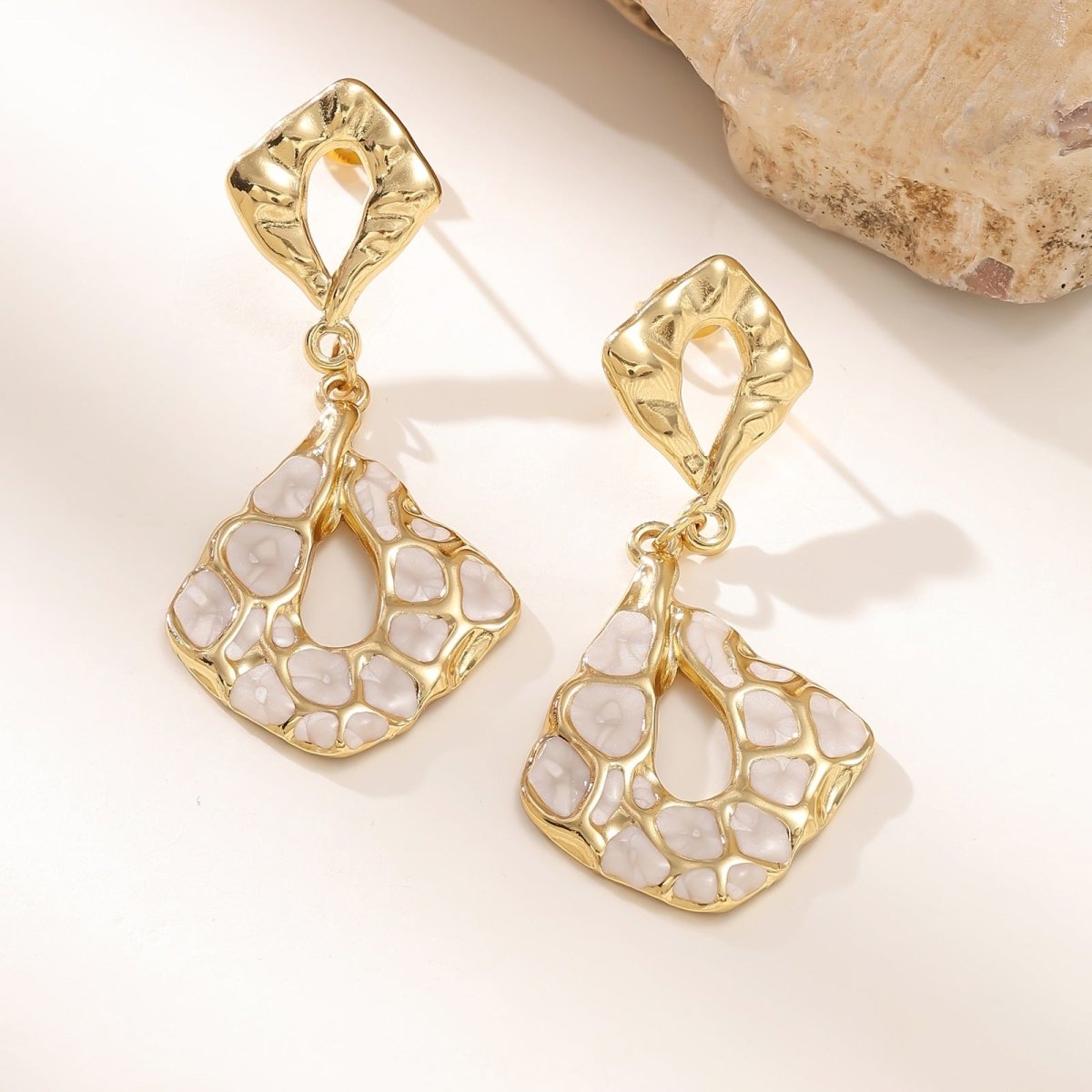 Elegant Geometric Stud Earrings in Stainless Steel With Gold Plated Finish - TIRAAYA
