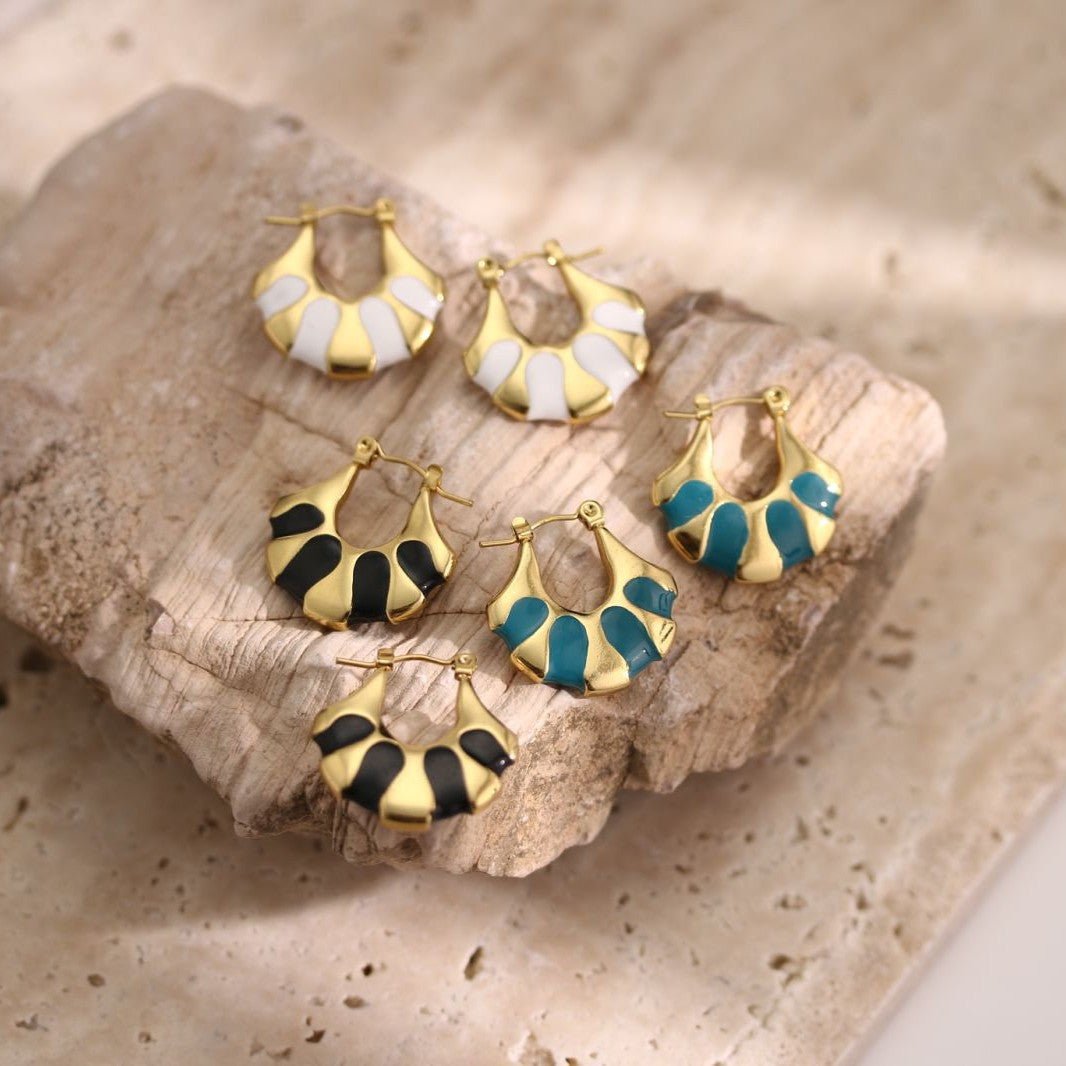 Modern Sector Enamel Gold Plated Stainless Steel Earrings - TIRAAYA