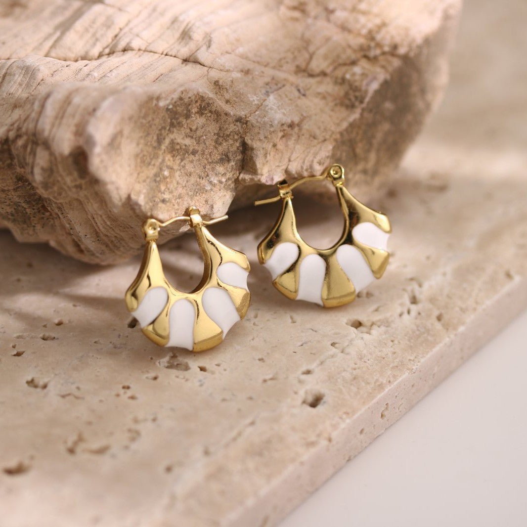 Modern Sector Enamel Gold Plated Stainless Steel Earrings - TIRAAYA