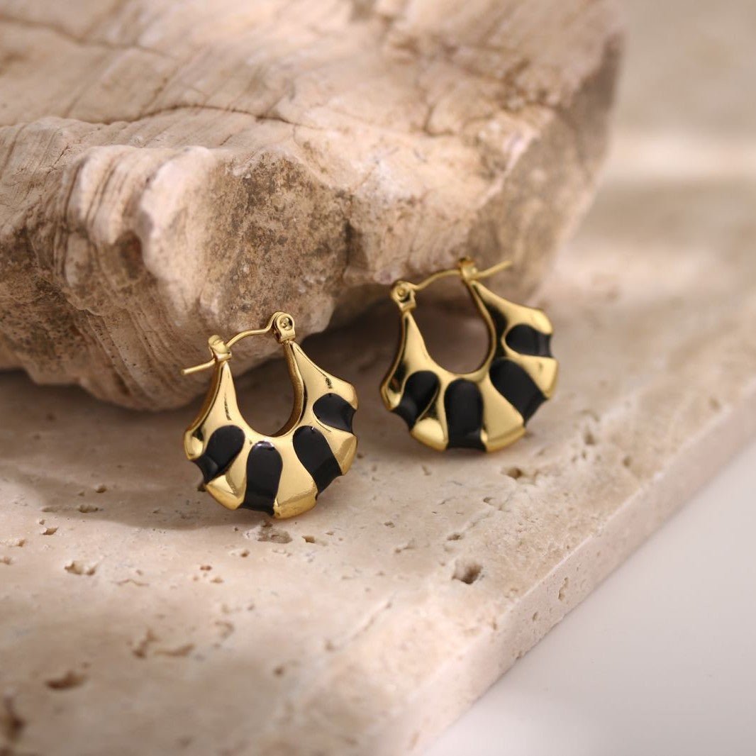 Modern Sector Enamel Gold Plated Stainless Steel Earrings - TIRAAYA