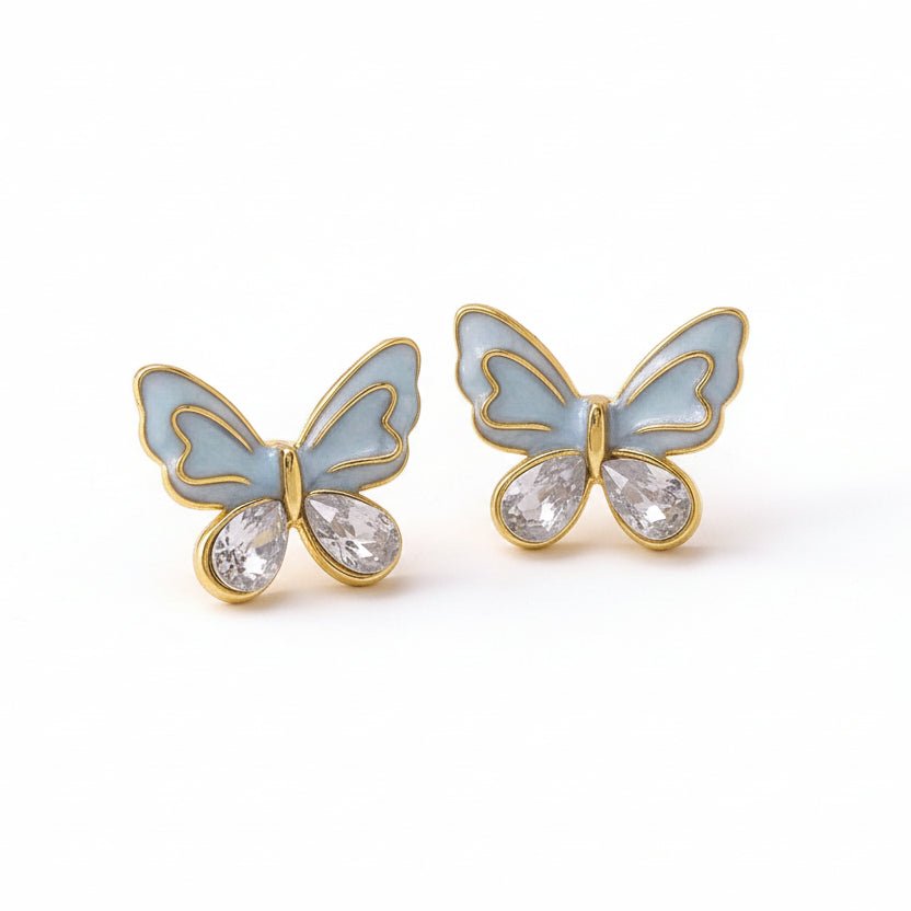 Elegant Butterfly Stud Earrings With Enamel And Gold Plated Finish - TIRAAYA