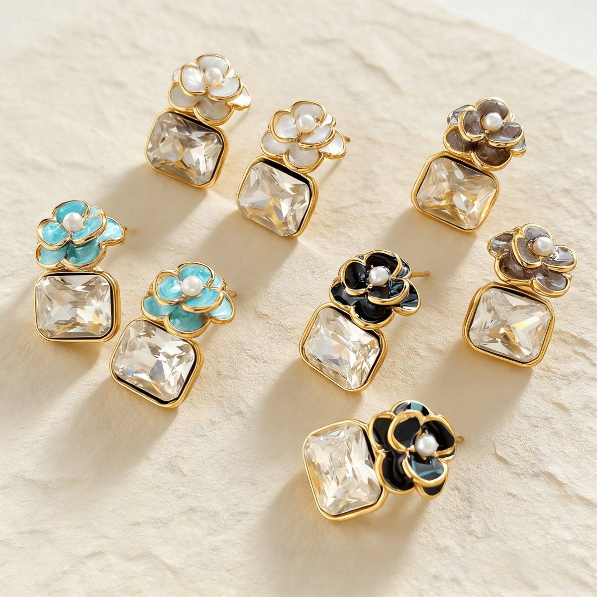 Retro Floral Zircon Stud Earrings In Stainless Steel For Women - TIRAAYA