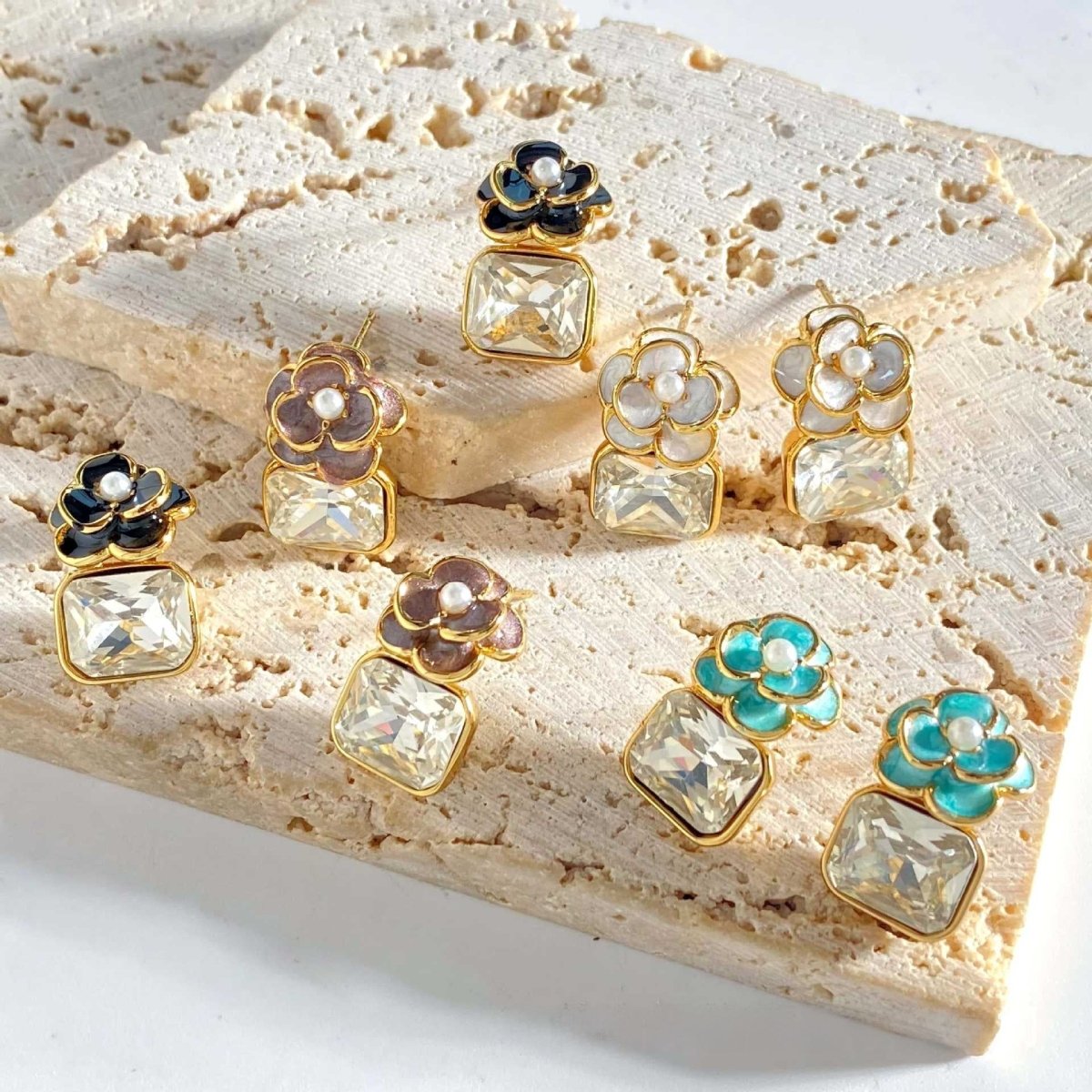 Retro Floral Zircon Stud Earrings In Stainless Steel For Women - TIRAAYA