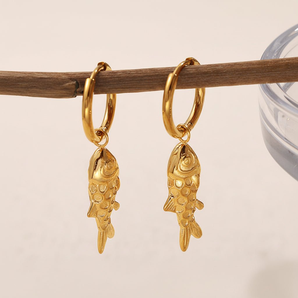 Elegant Fish Earrings In Stainless Steel With 18K Gold Plated Finish - TIRAAYA