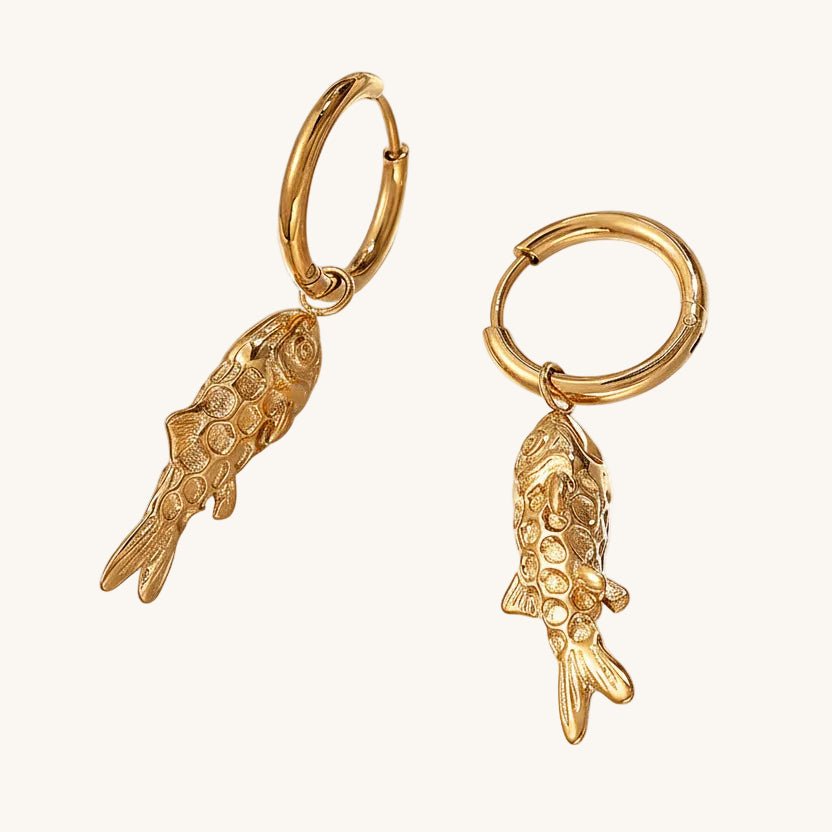 Elegant Fish Earrings In Stainless Steel With 18K Gold Plated Finish - TIRAAYA