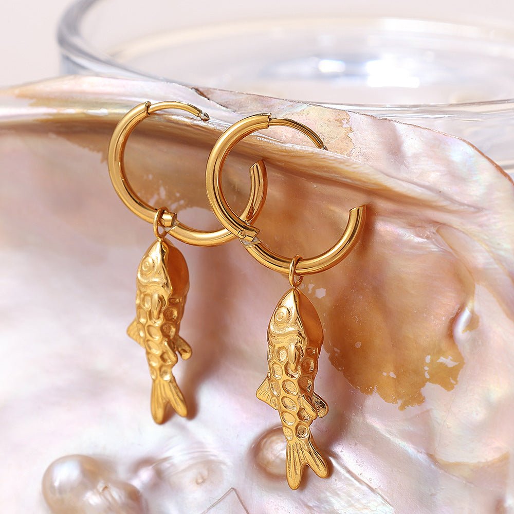 Elegant Fish Earrings In Stainless Steel With 18K Gold Plated Finish - TIRAAYA