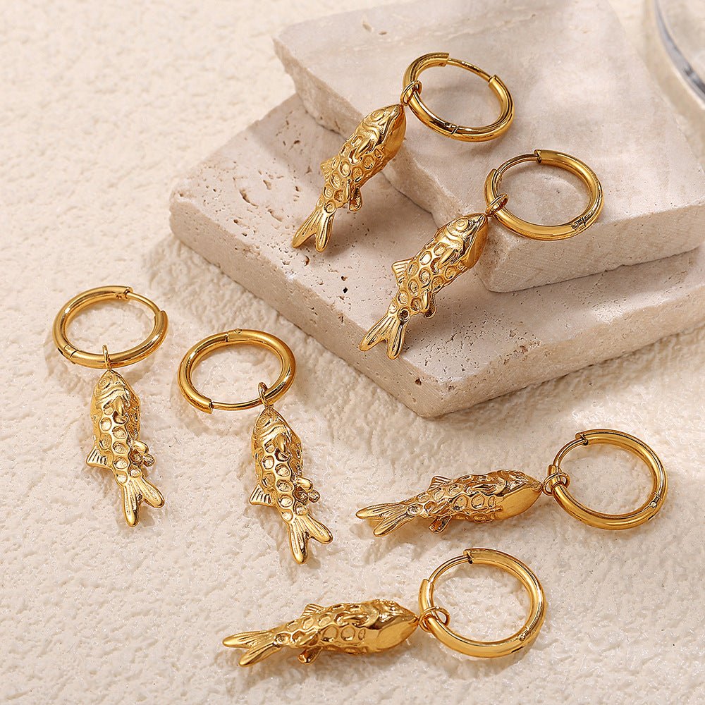 Elegant Fish Earrings In Stainless Steel With 18K Gold Plated Finish - TIRAAYA