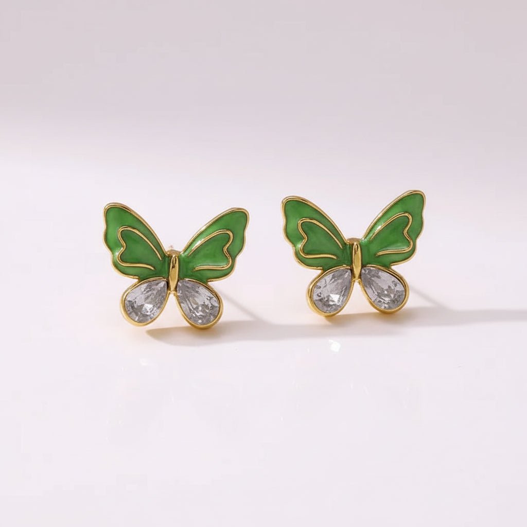 Elegant Butterfly Stud Earrings With Enamel And Gold Plated Finish - TIRAAYA