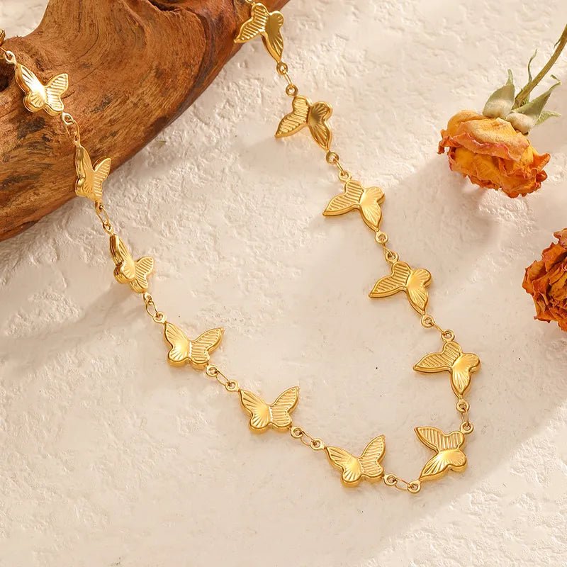 Elegant Butterfly Gold Plated Stainless Steel Necklace - TIRAAYA