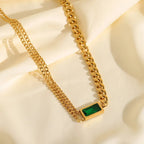 Elegant Rectangle Necklace With Zircon And Gold Plated Finish - TIRAAYA