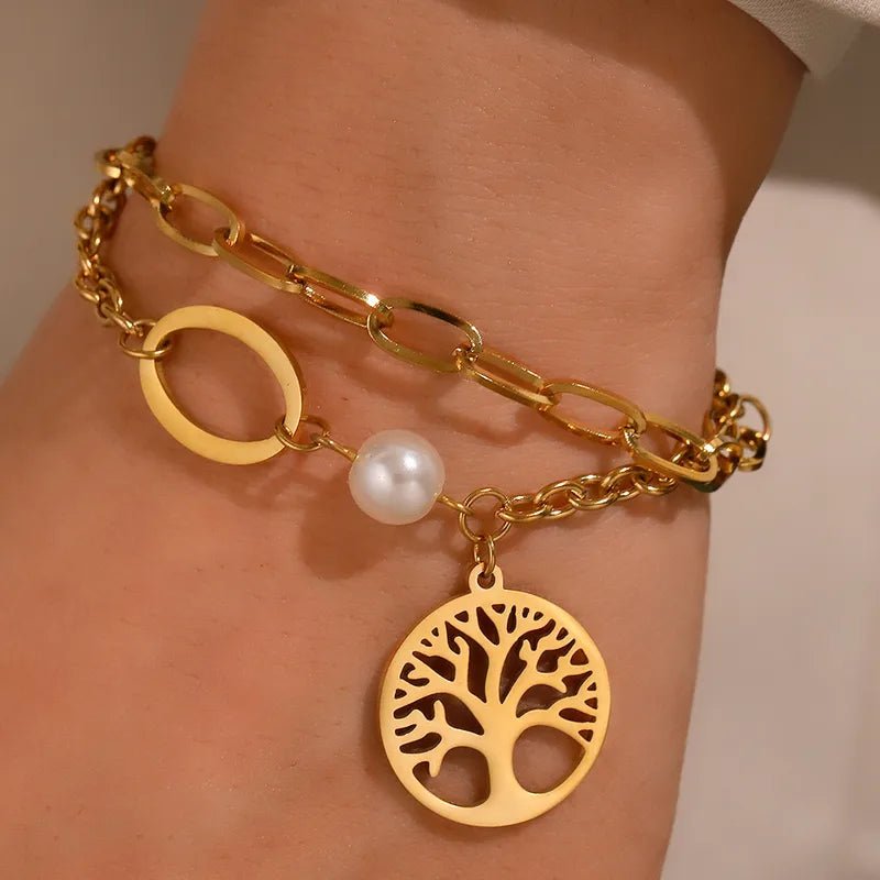 Modern Classic Style Life Tree Stainless Steel Bracelet For Women - TIRAAYA