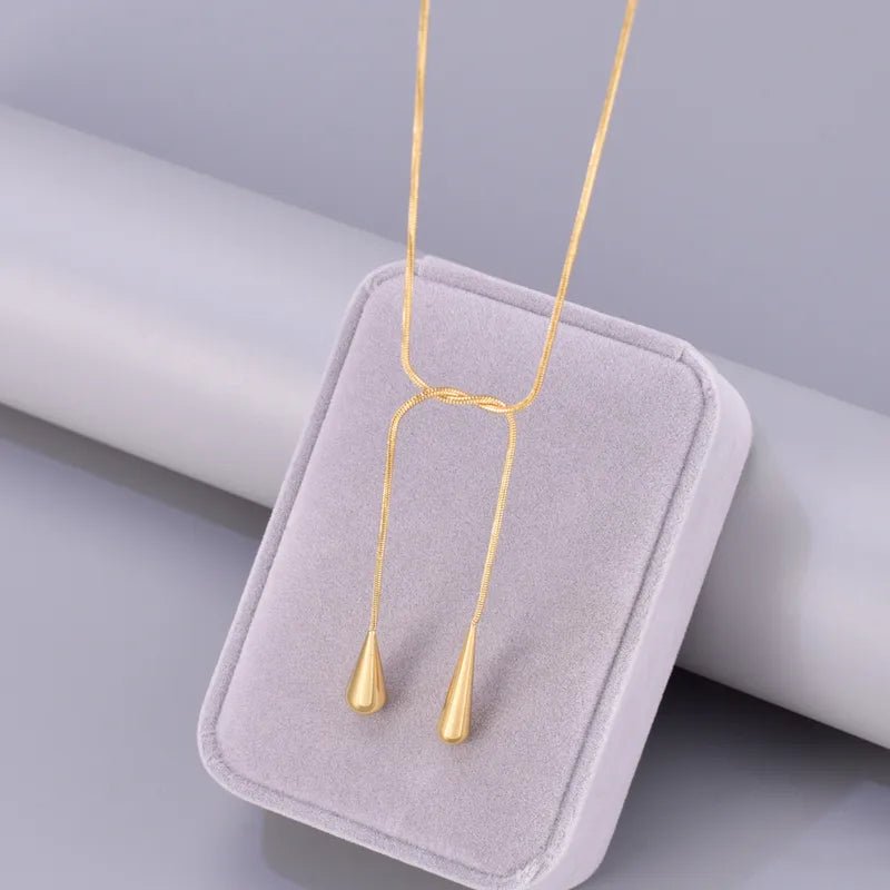 Vintage Water Droplet Gold Plated Stainless Steel Pendant Necklace - TIRAAYA