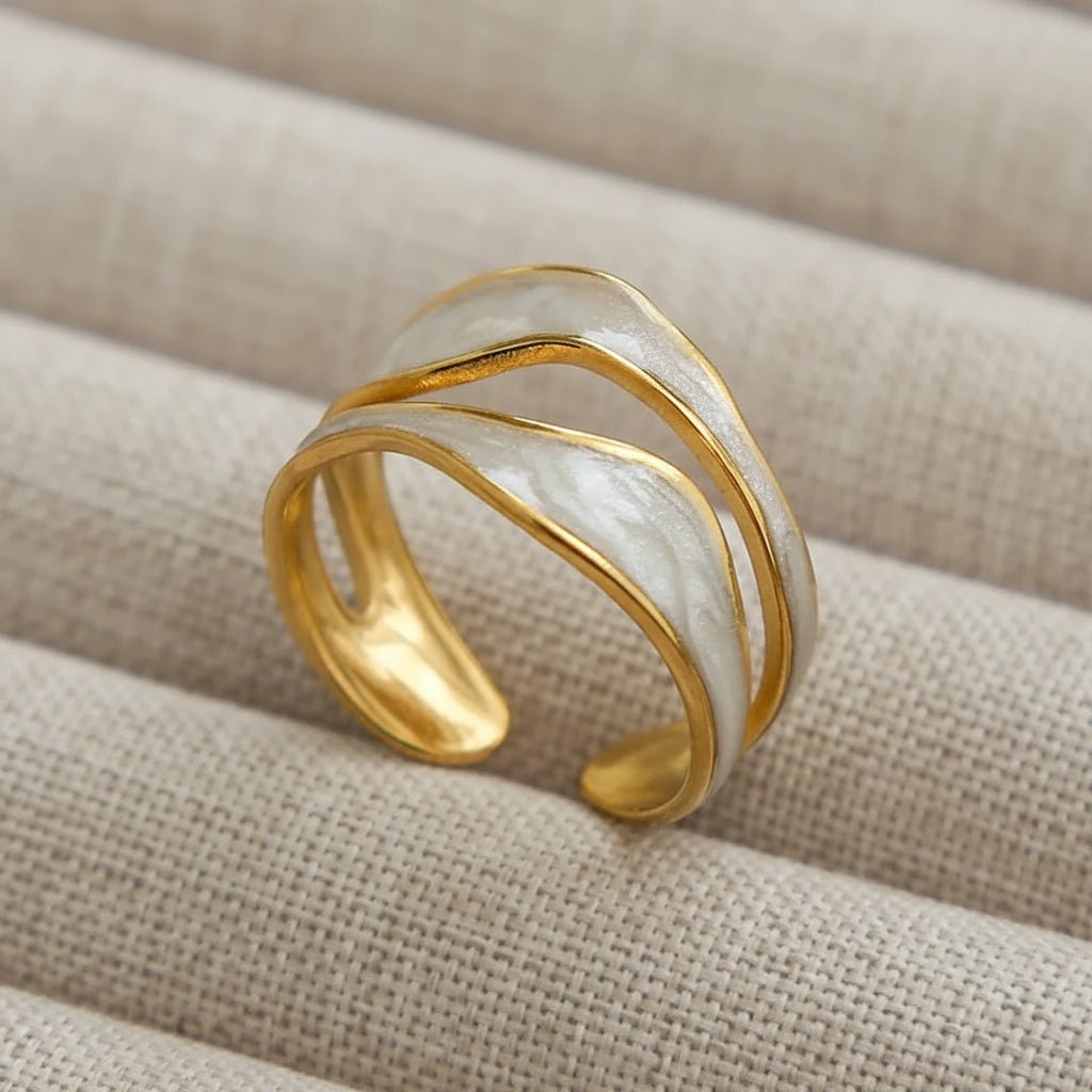 Modern Geometric Gold Plated Stainless Steel Open Ring - TIRAAYA