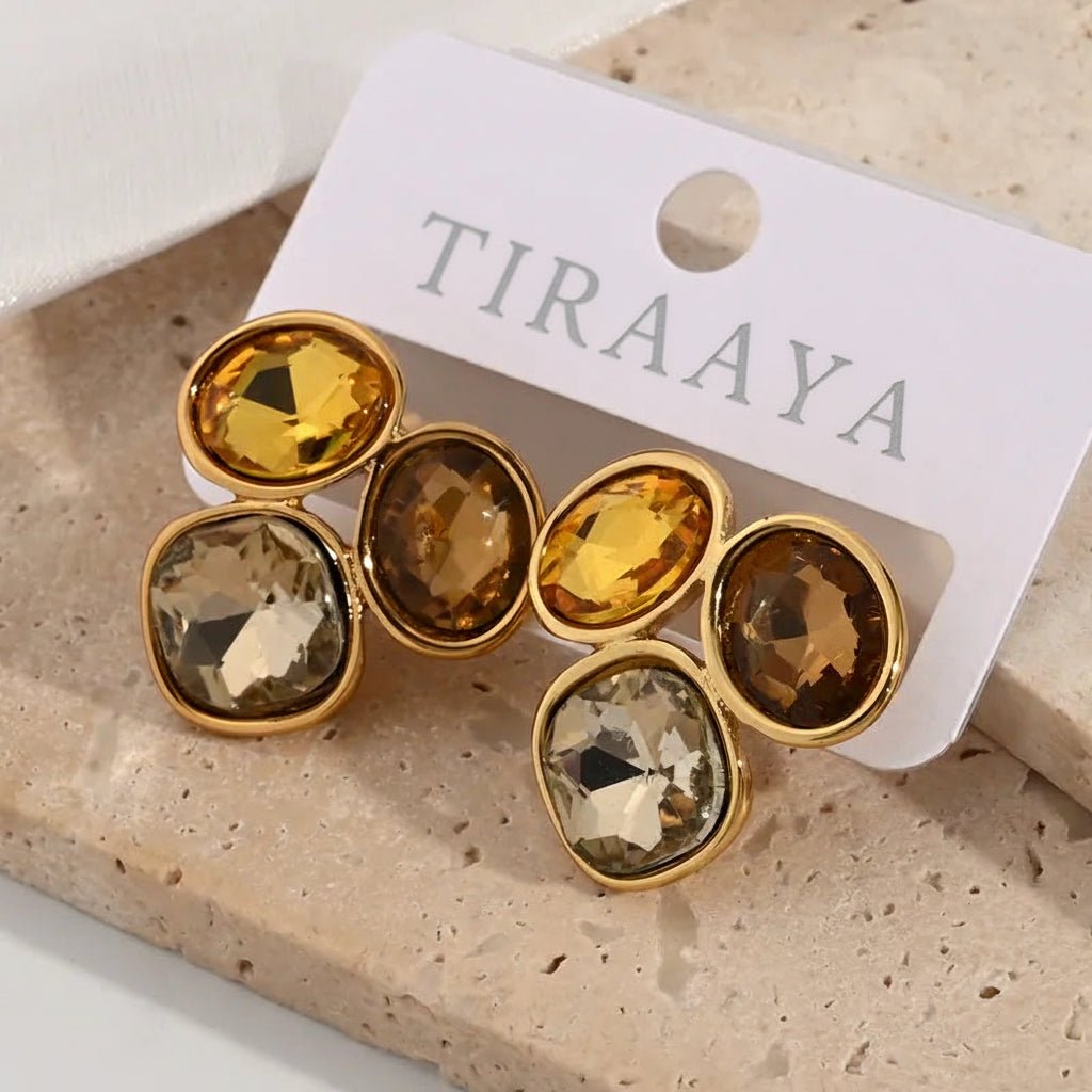 Elegant Oval Geometric Rhinestone Gold Plated Stainless Steel Earrings - TIRAAYA