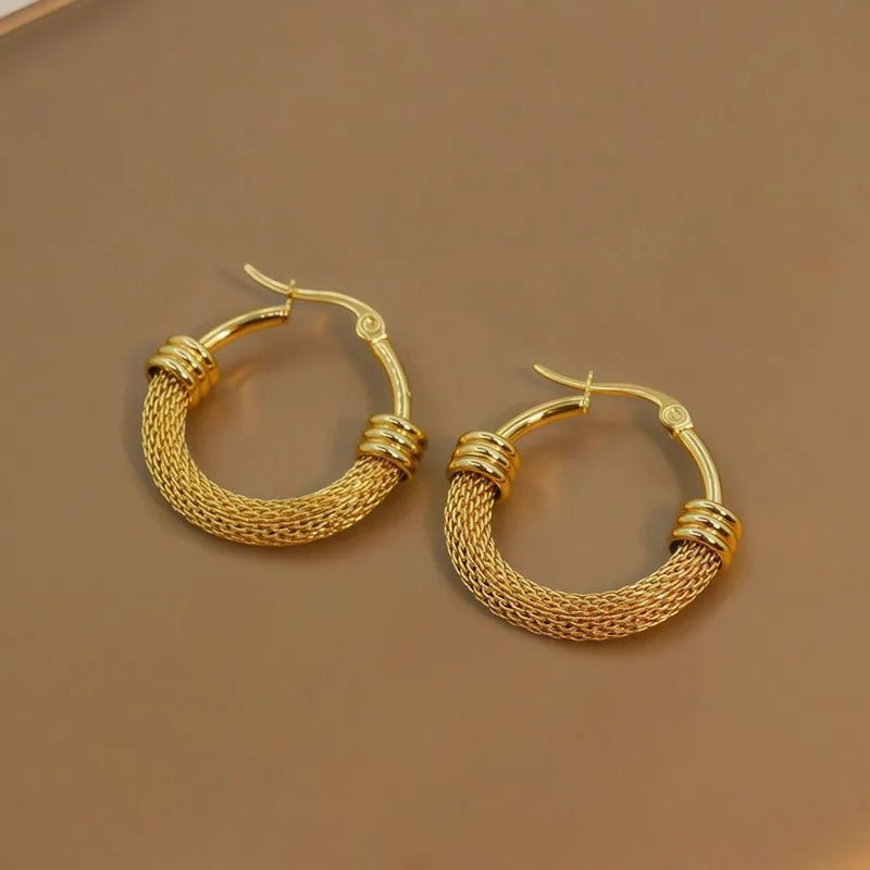 Elegant Round Earrings In Stainless Steel With 18K Gold Plated Finish - TIRAAYA