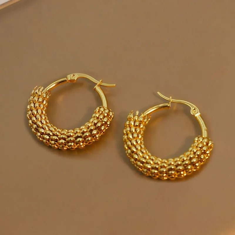 Elegant Round Earrings In Stainless Steel With 18K Gold Plated Finish - TIRAAYA