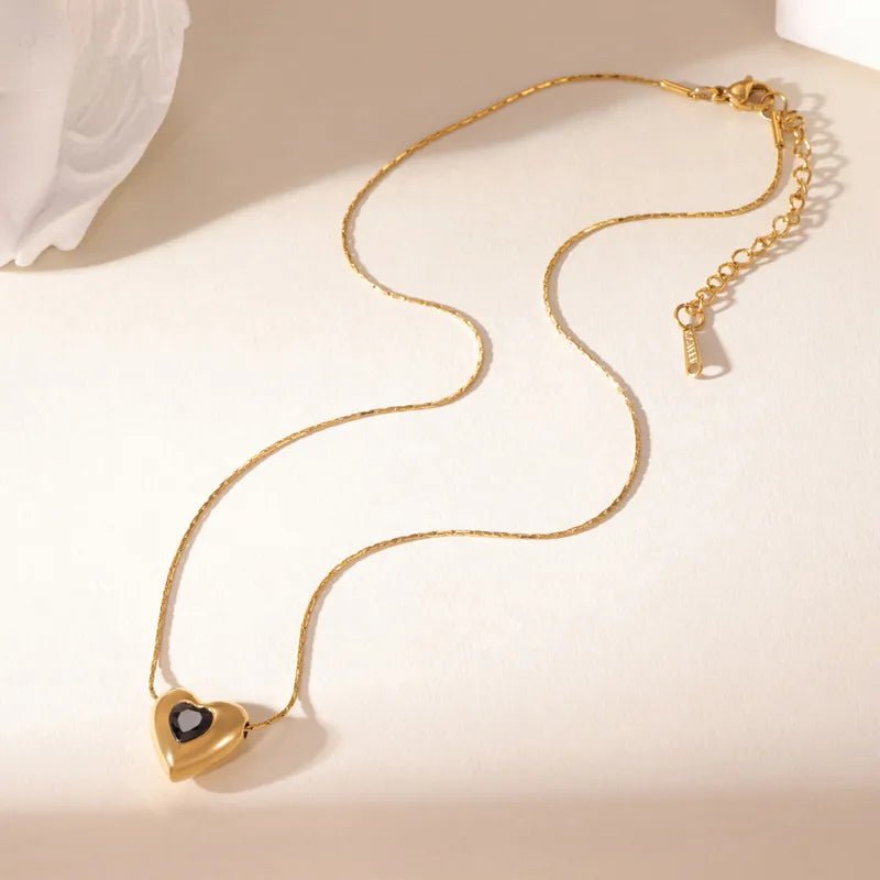 Elegant Heart Zircon Gold Plated Stainless Steel Necklace - TIRAAYA
