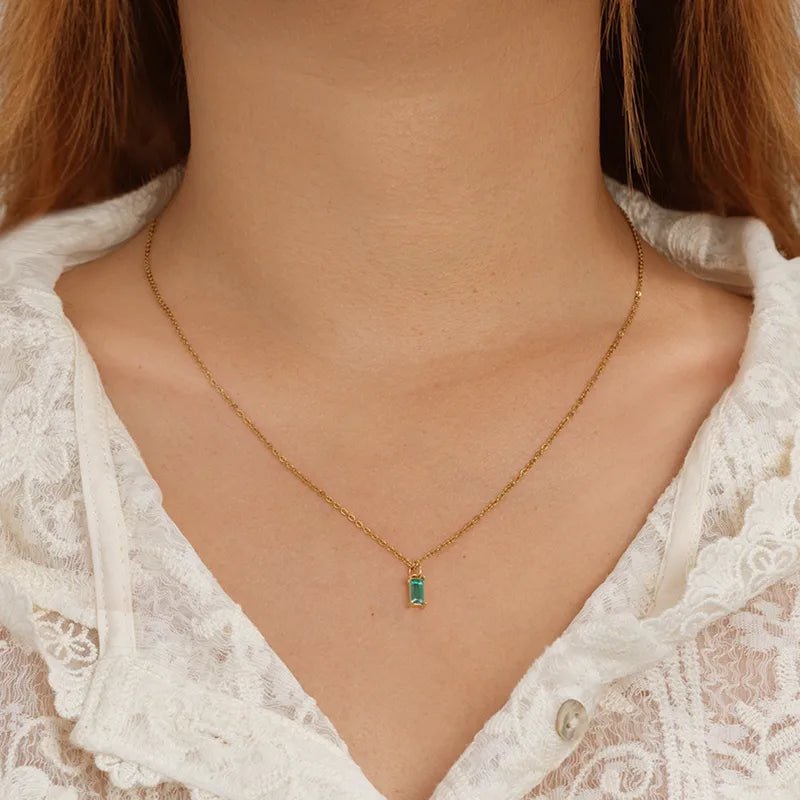 Elegant Green Zircon Stainless Steel Necklace For Women - TIRAAYA