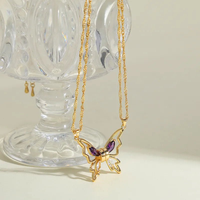 Elegant Butterfly Zircon Gold Plated Titanium Steel Necklace - TIRAAYA