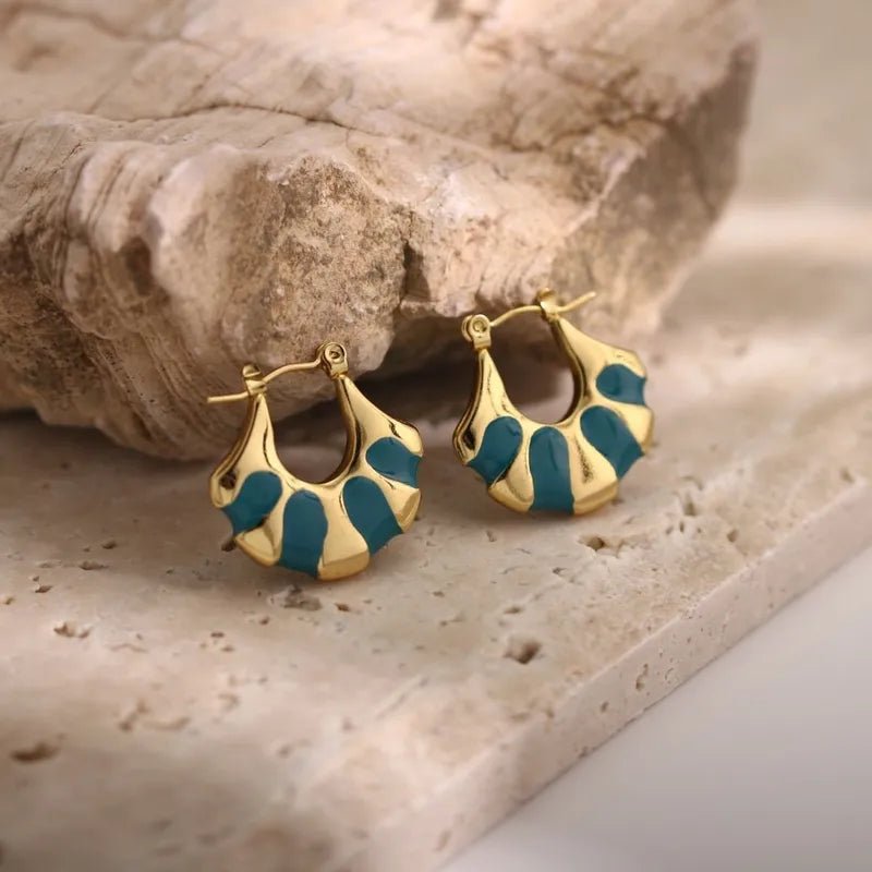 Modern Sector Enamel Gold Plated Stainless Steel Earrings - TIRAAYA