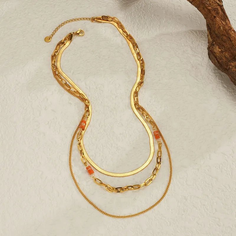 Multi Layer Necklace With Natural Stone And Gold Plated Finish - TIRAAYA
