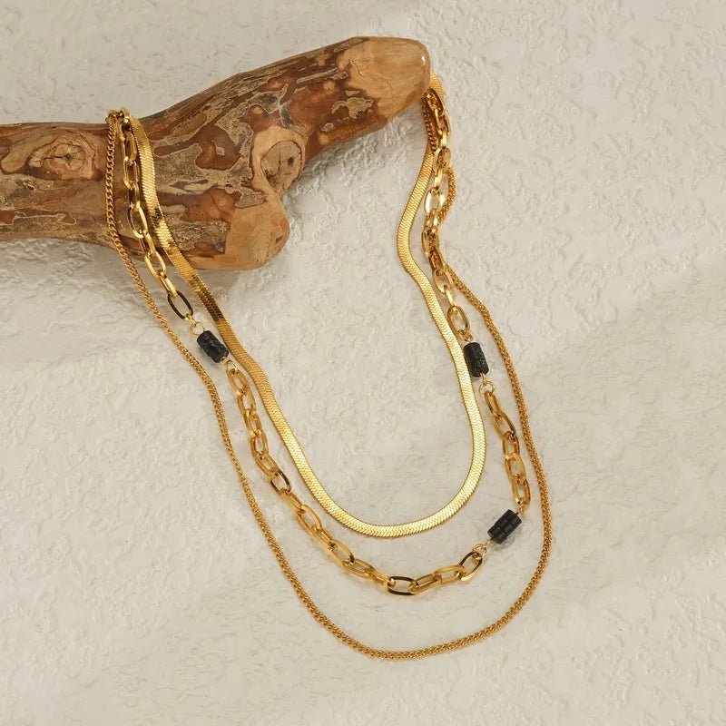 Multi Layer Necklace With Natural Stone And Gold Plated Finish - TIRAAYA