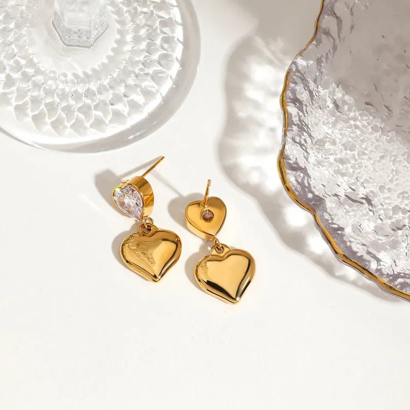 Elegant Heart Shape Gold Plated Stainless Steel Ear Studs - TIRAAYA