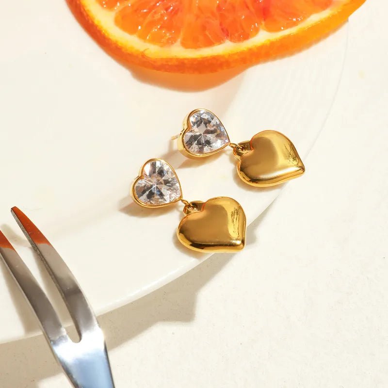 Elegant Heart Shape Gold Plated Stainless Steel Ear Studs - TIRAAYA