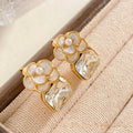 Retro Floral Zircon Stud Earrings In Stainless Steel For Women - TIRAAYA
