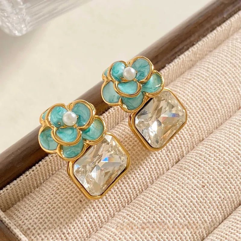 Retro Floral Zircon Stud Earrings In Stainless Steel For Women - TIRAAYA