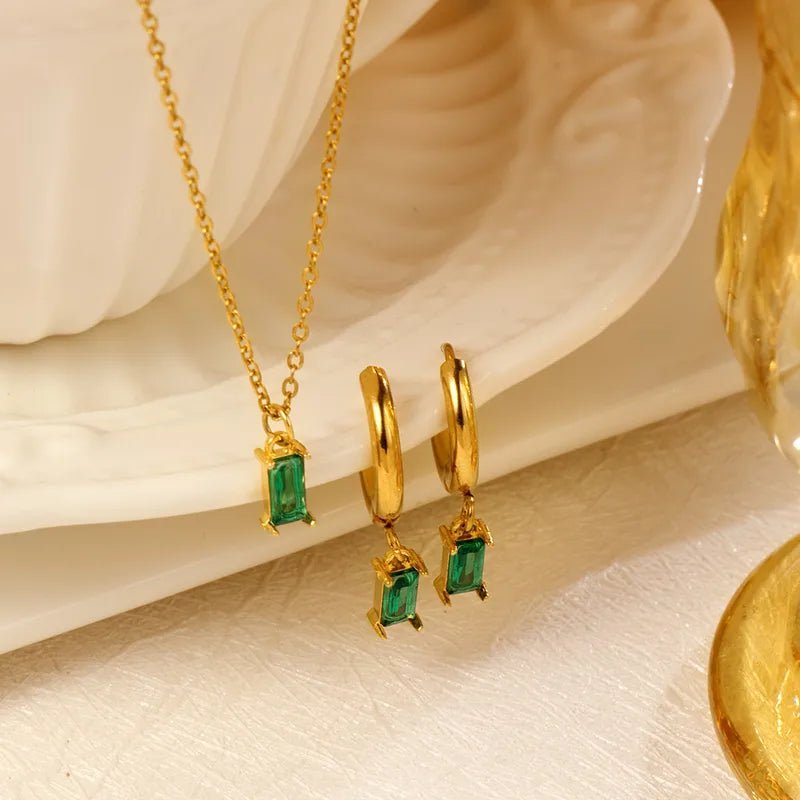 Elegant Green Zircon Stainless Steel Necklace For Women - TIRAAYA