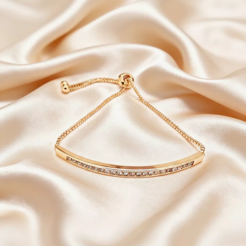 Rose Gold Geometric Rhinestone Bracelet With Gold Plated Alloy Design - TIRAAYA