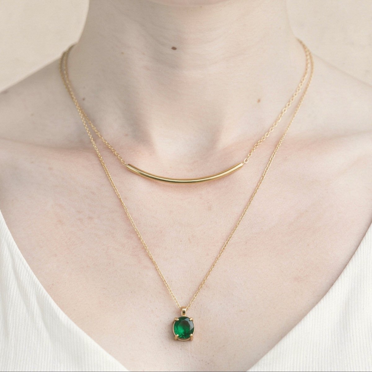 Elegant Heart And Geometric Zircon Necklace With Gold Plated Finish - TIRAAYA
