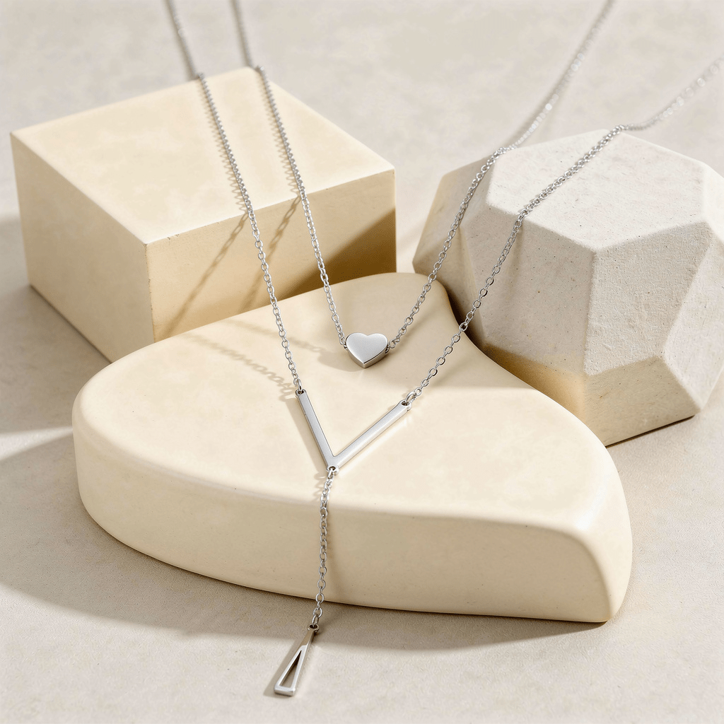 Layered Heart Pendant Necklace In Gold Plated Stainless Steel For Women - TIRAAYA