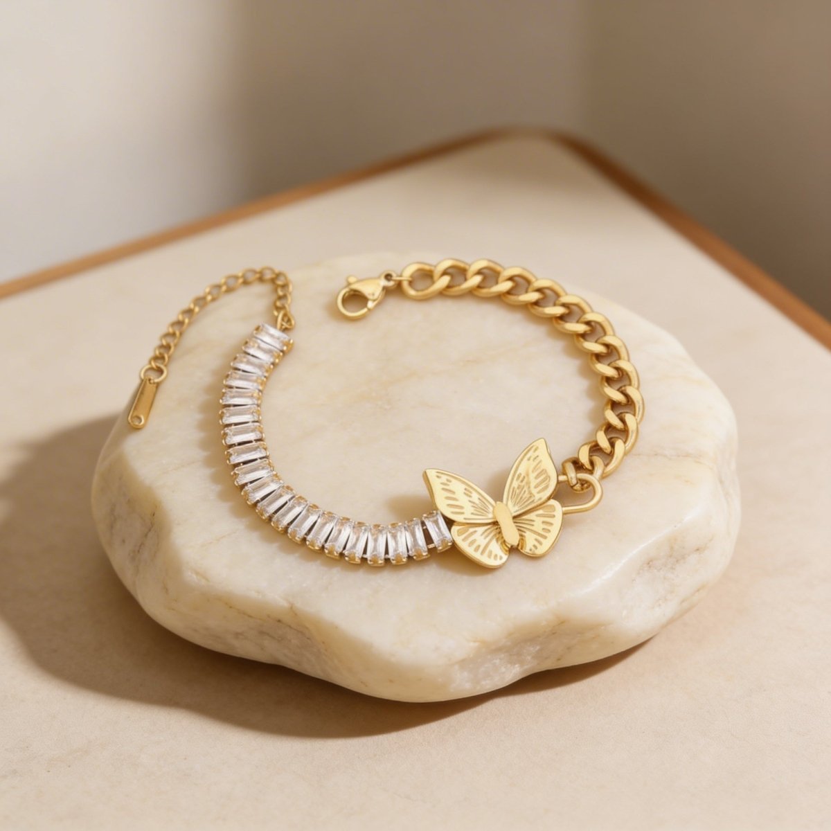 Elegant Butterfly Zircon Gold Plated Stainless Steel Bracelet - TIRAAYA