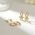 Elegant Pentagram Artificial Crystal Gold Plated Stainless Steel Earrings - TIRAAYA