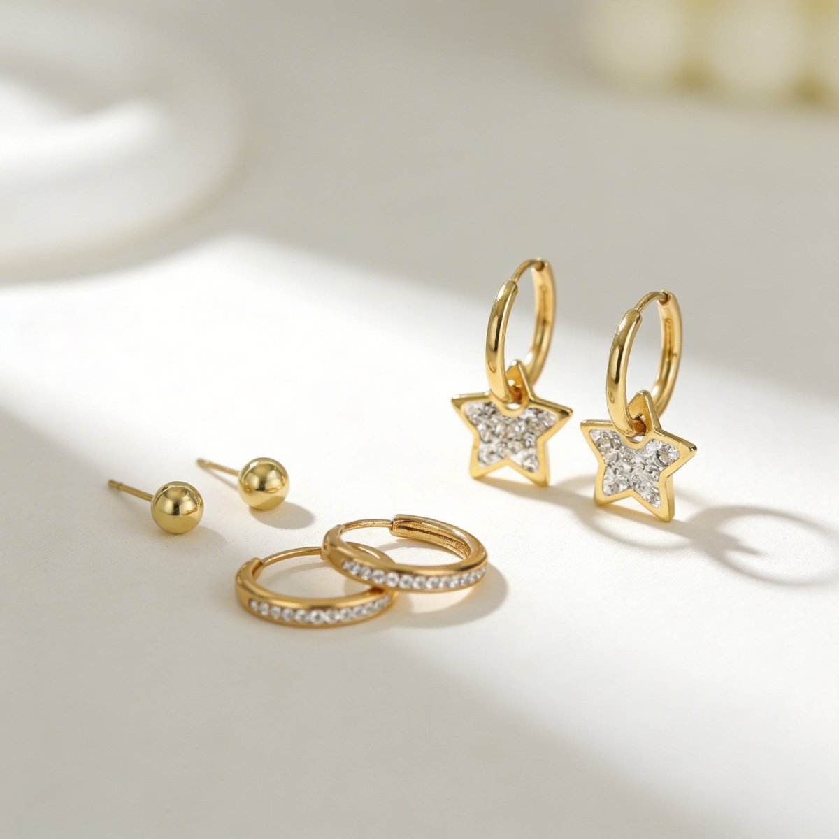 Elegant Pentagram Artificial Crystal Gold Plated Stainless Steel Earrings - TIRAAYA